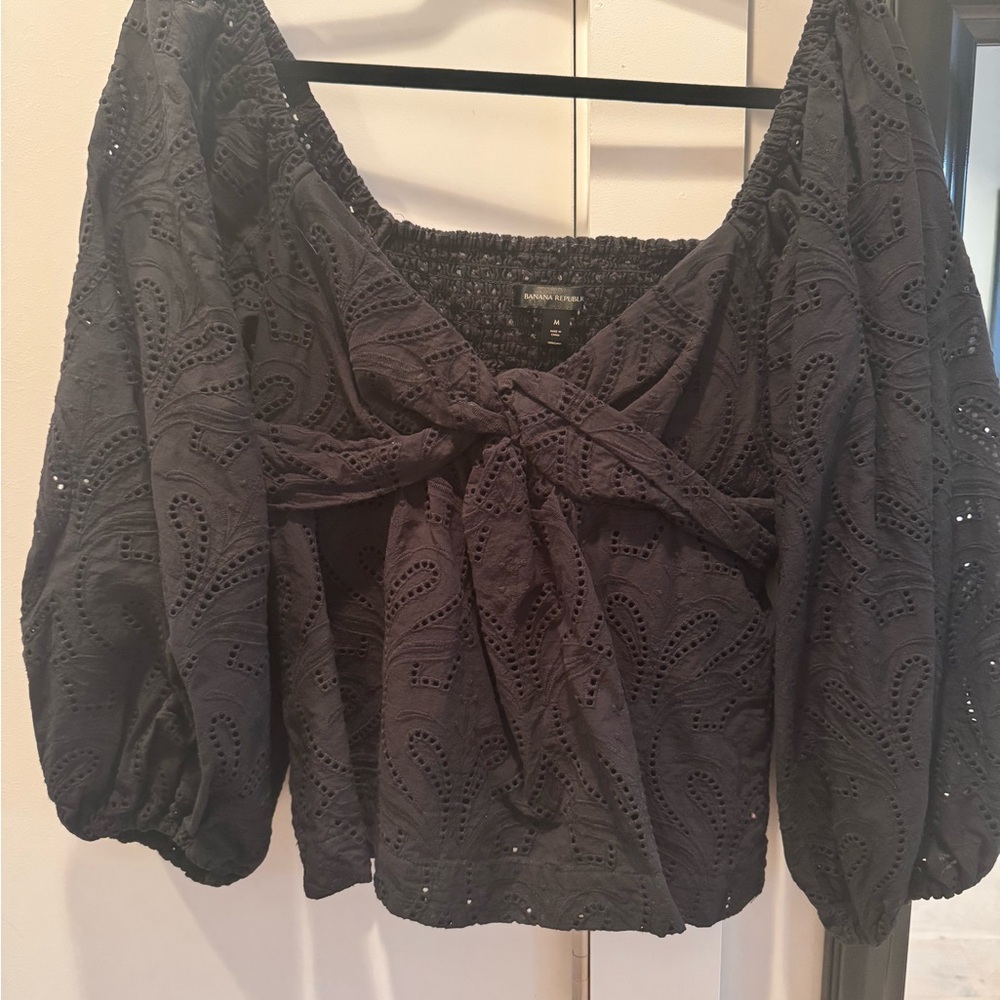 Banana Republic Black Eyelet Blouse – M
